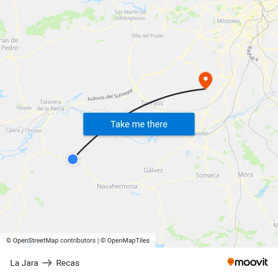 La Jara to Recas map