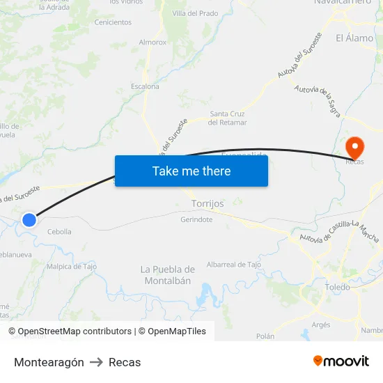 Montearagón to Recas map