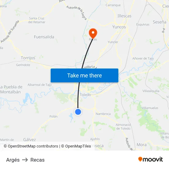 Argés to Recas map