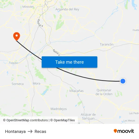 Hontanaya to Recas map