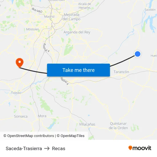 Saceda-Trasierra to Recas map