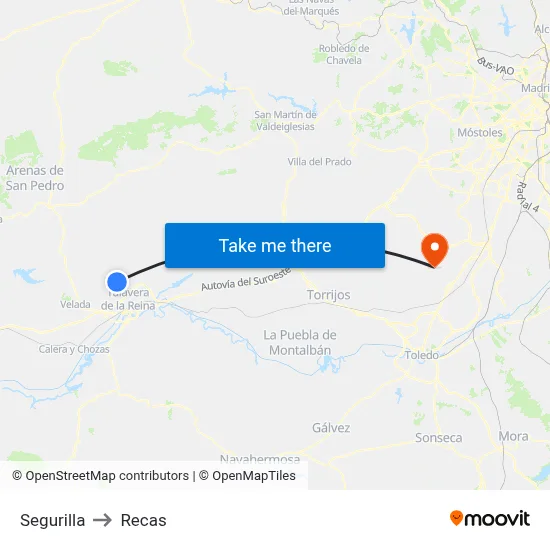 Segurilla to Recas map