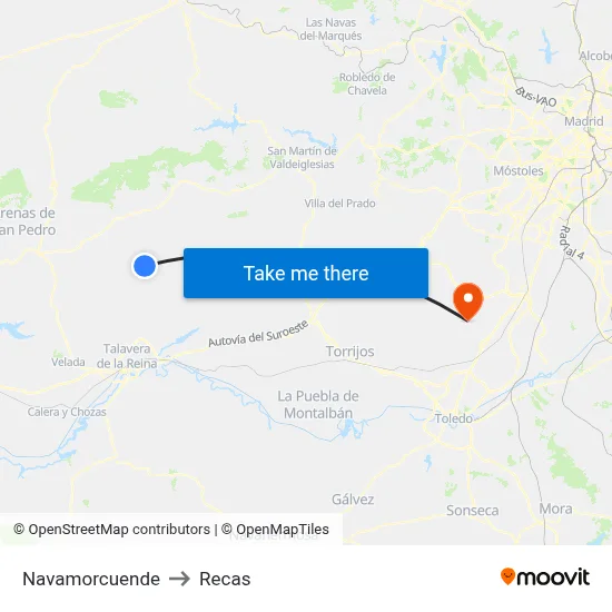 Navamorcuende to Recas map
