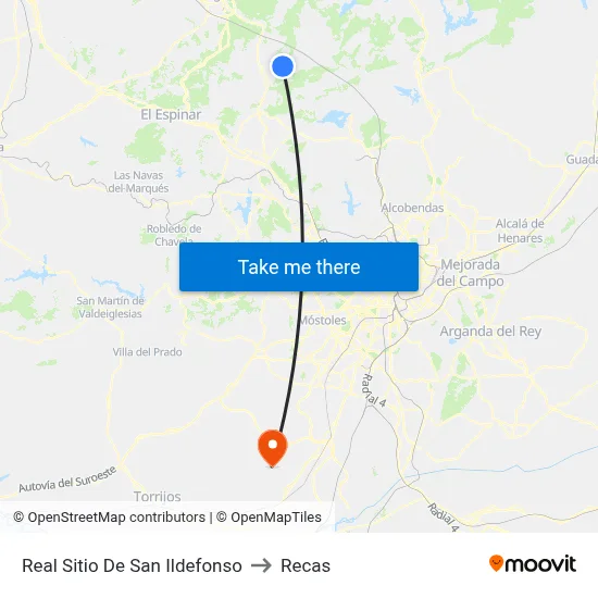 Real Sitio De San Ildefonso to Recas map
