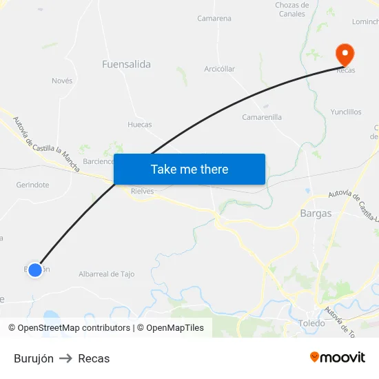 Burujón to Recas map