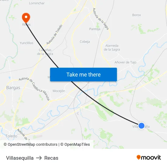 Villasequilla to Recas map