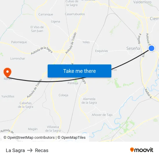 La Sagra to Recas map