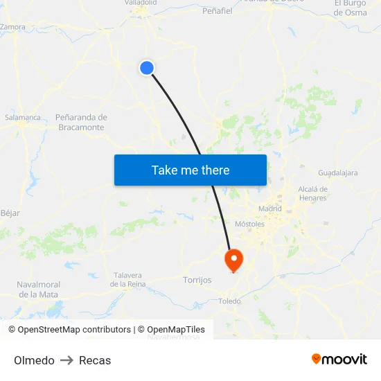 Olmedo to Recas map