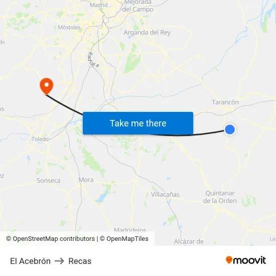 El Acebrón to Recas map