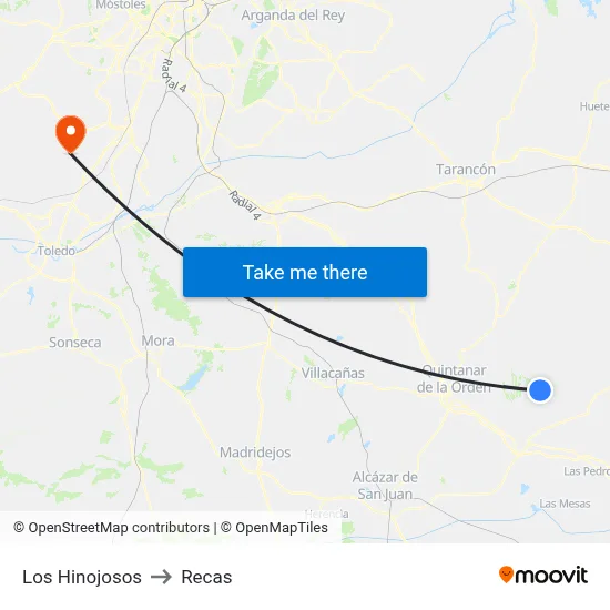 Los Hinojosos to Recas map