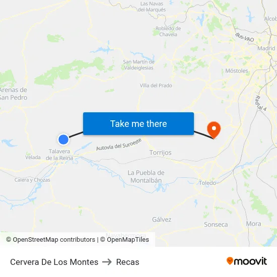 Cervera De Los Montes to Recas map