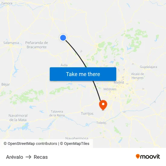 Arévalo to Recas map