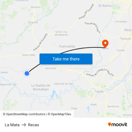 La Mata to Recas map