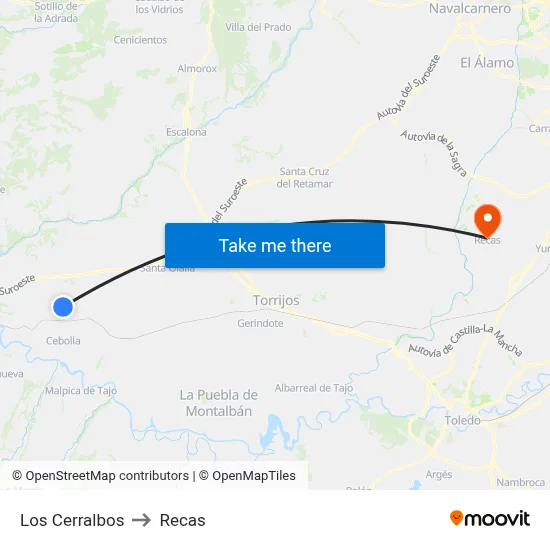 Los Cerralbos to Recas map