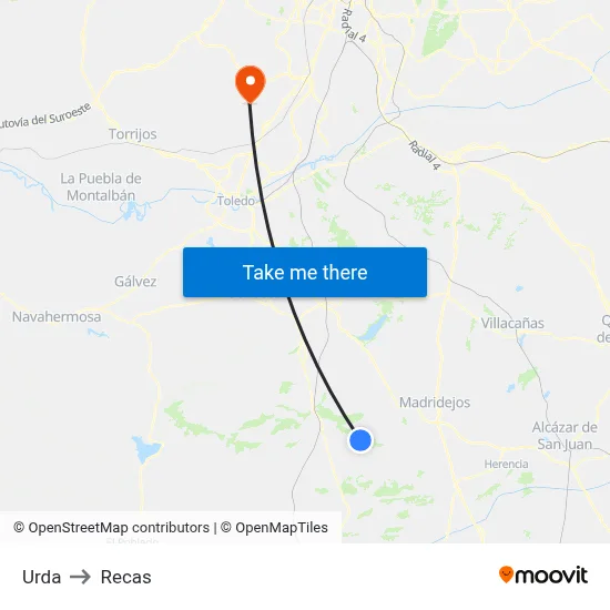 Urda to Recas map