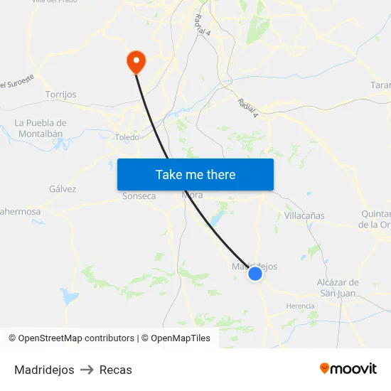 Madridejos to Recas map