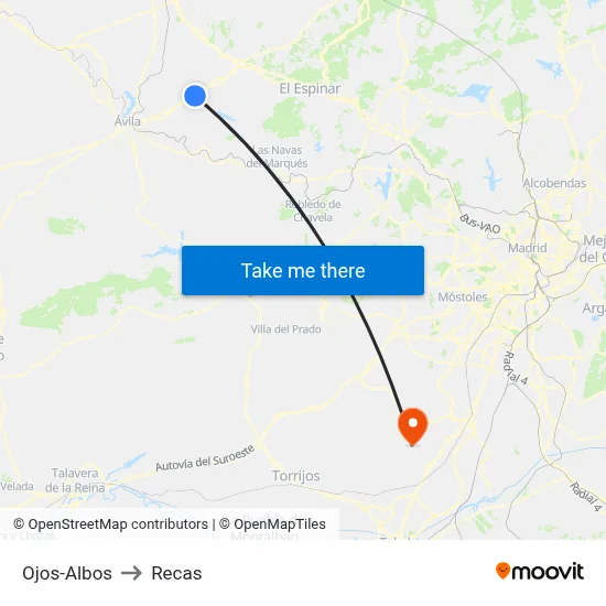 Ojos-Albos to Recas map