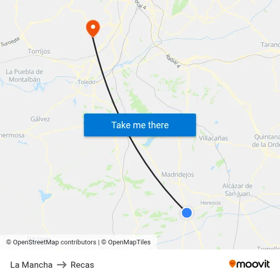 La Mancha to Recas map