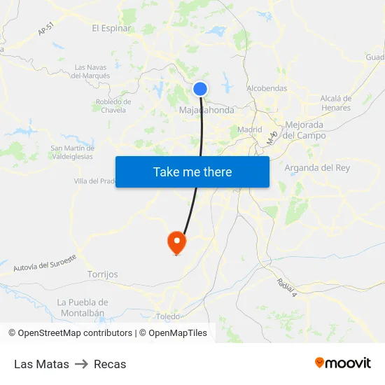 Las Matas to Recas map