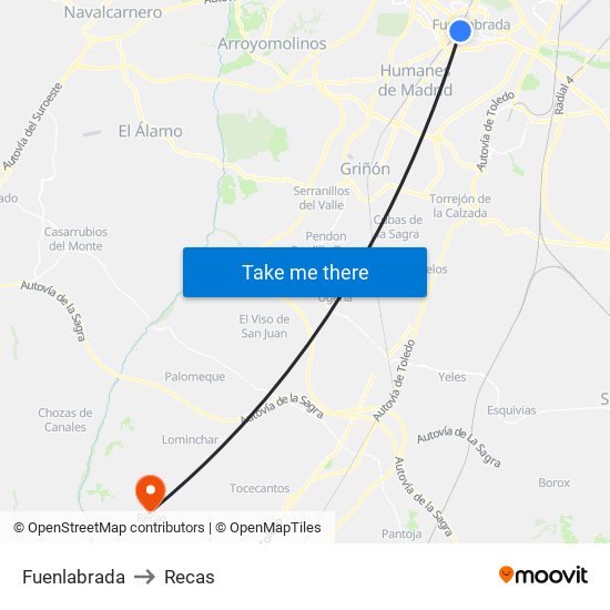 Fuenlabrada to Recas map