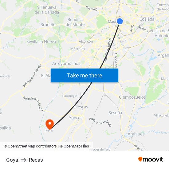 Goya to Recas map