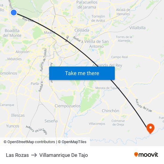 Las Rozas to Villamanrique De Tajo map