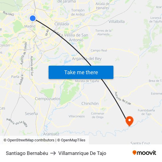 Santiago Bernabéu to Villamanrique De Tajo map