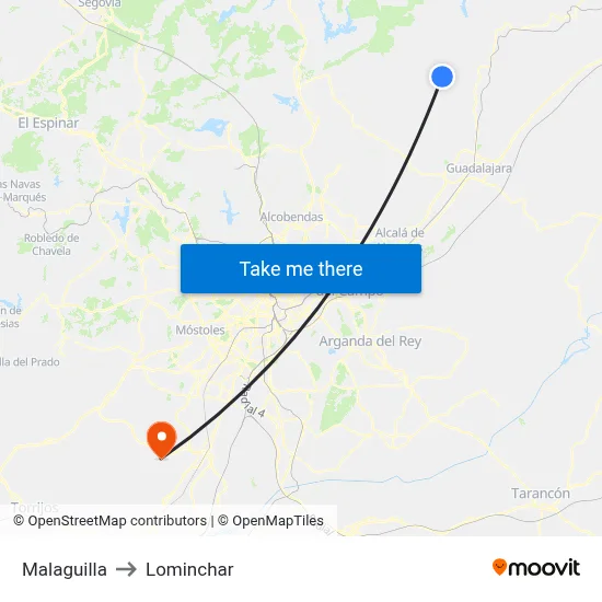 Malaguilla to Lominchar map