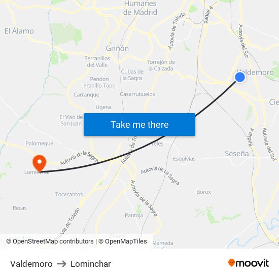 Valdemoro to Lominchar map