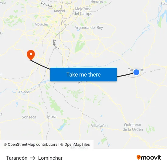 Tarancón to Lominchar map