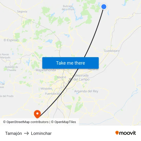 Tamajón to Lominchar map
