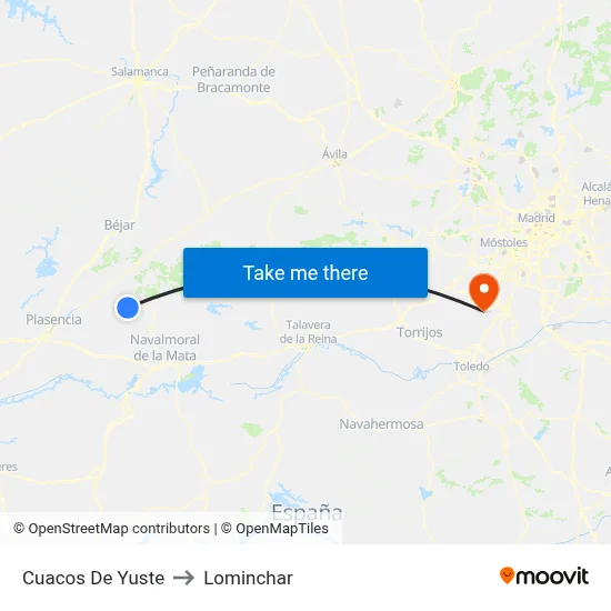 Cuacos De Yuste to Lominchar map
