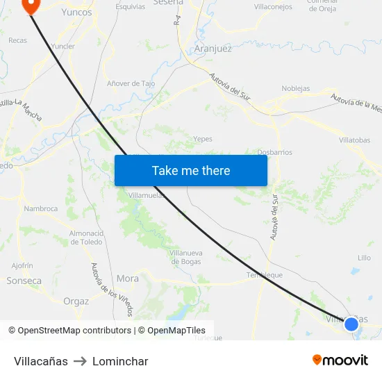 Villacañas to Lominchar map