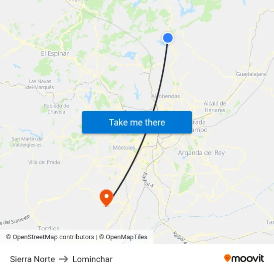 Sierra Norte to Lominchar map