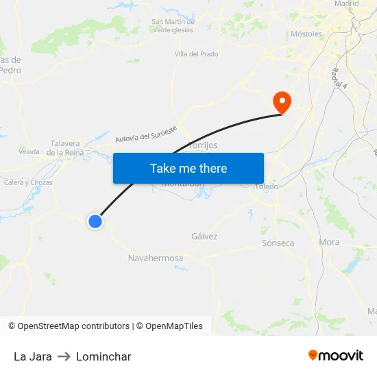 La Jara to Lominchar map