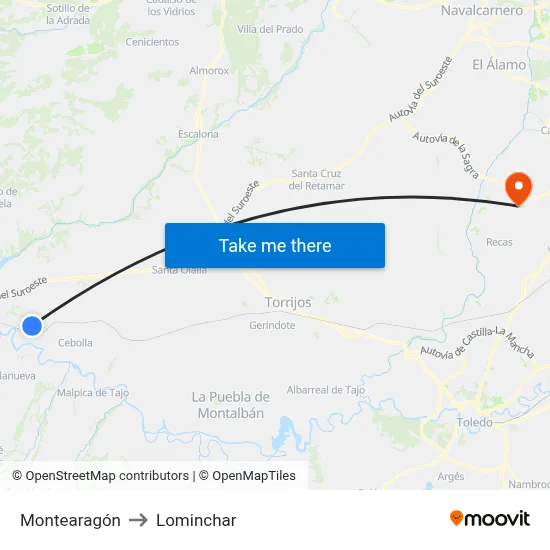 Montearagón to Lominchar map