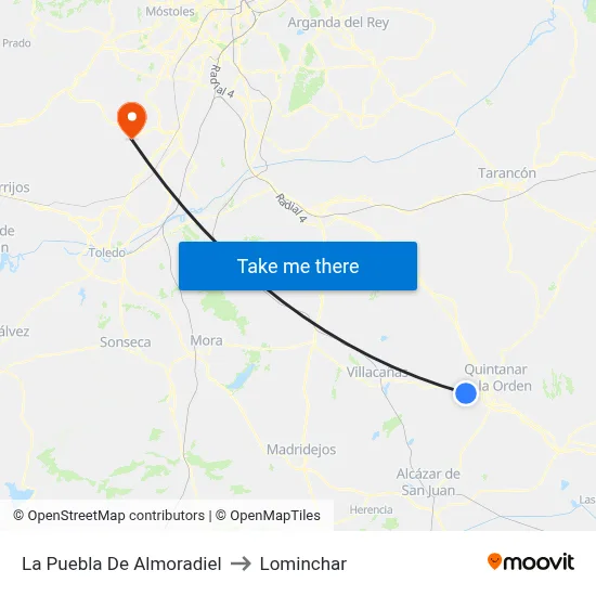 La Puebla De Almoradiel to Lominchar map