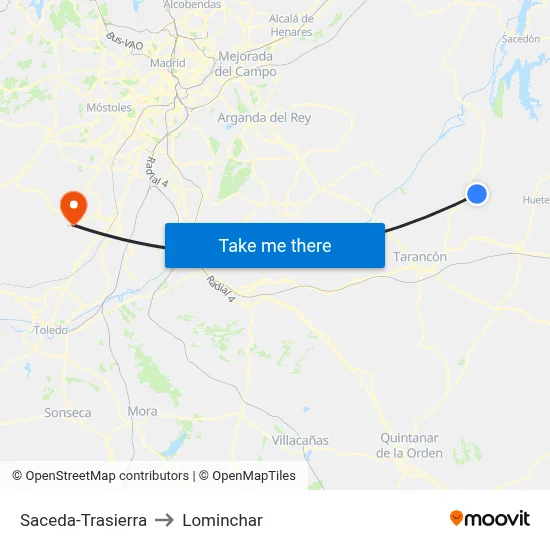 Saceda-Trasierra to Lominchar map