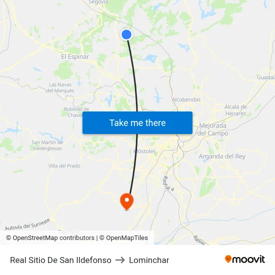 Real Sitio De San Ildefonso to Lominchar map