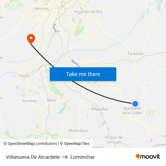 Villanueva De Alcardete to Lominchar map