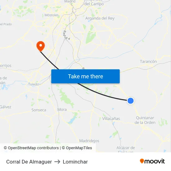 Corral De Almaguer to Lominchar map