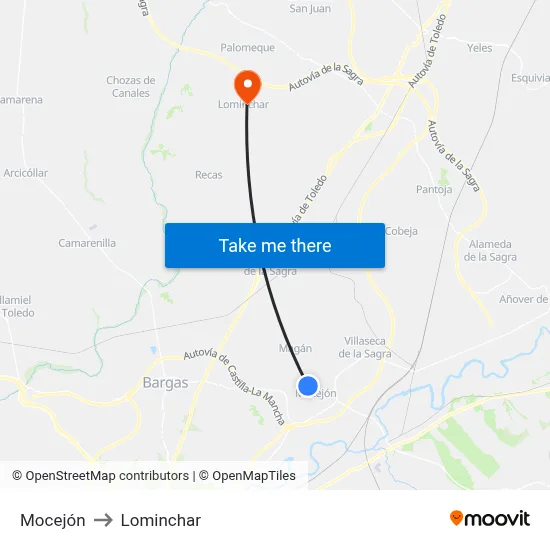 Mocejón to Lominchar map