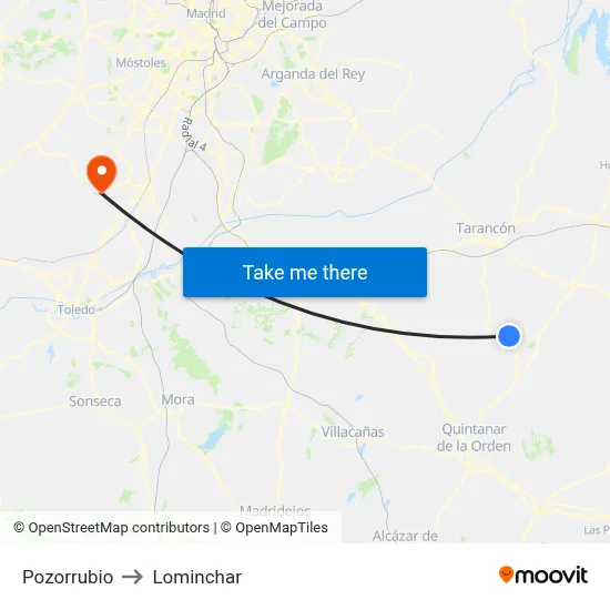 Pozorrubio to Lominchar map