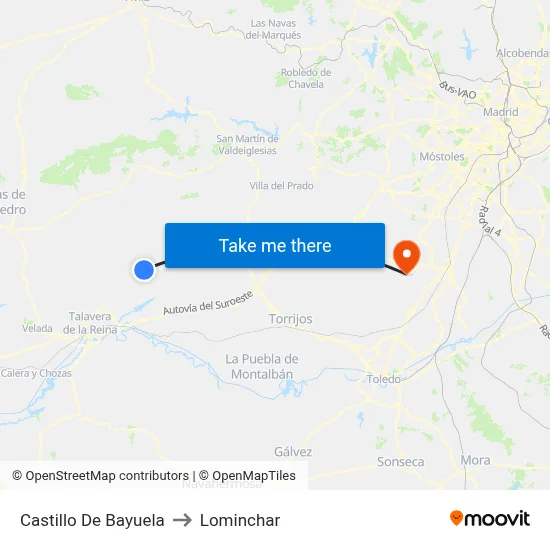 Castillo De Bayuela to Lominchar map