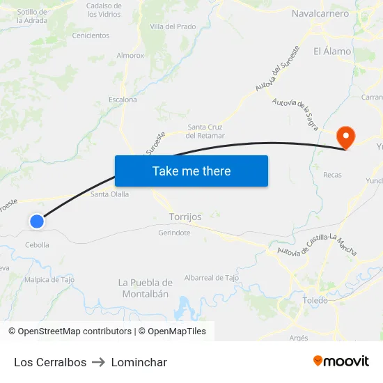 Los Cerralbos to Lominchar map