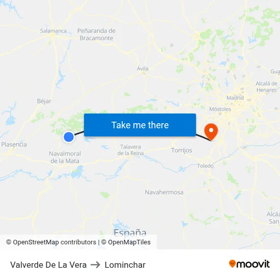 Valverde De La Vera to Lominchar map