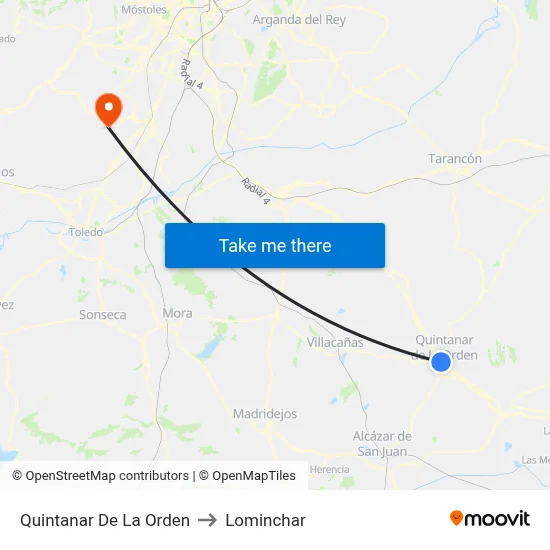 Quintanar De La Orden to Lominchar map