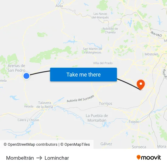 Mombeltrán to Lominchar map
