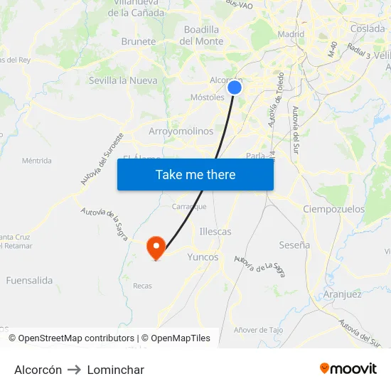 Alcorcón to Lominchar map