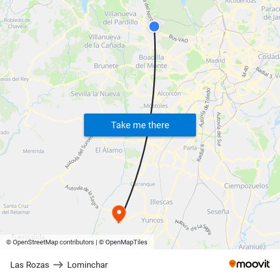 Las Rozas to Lominchar map